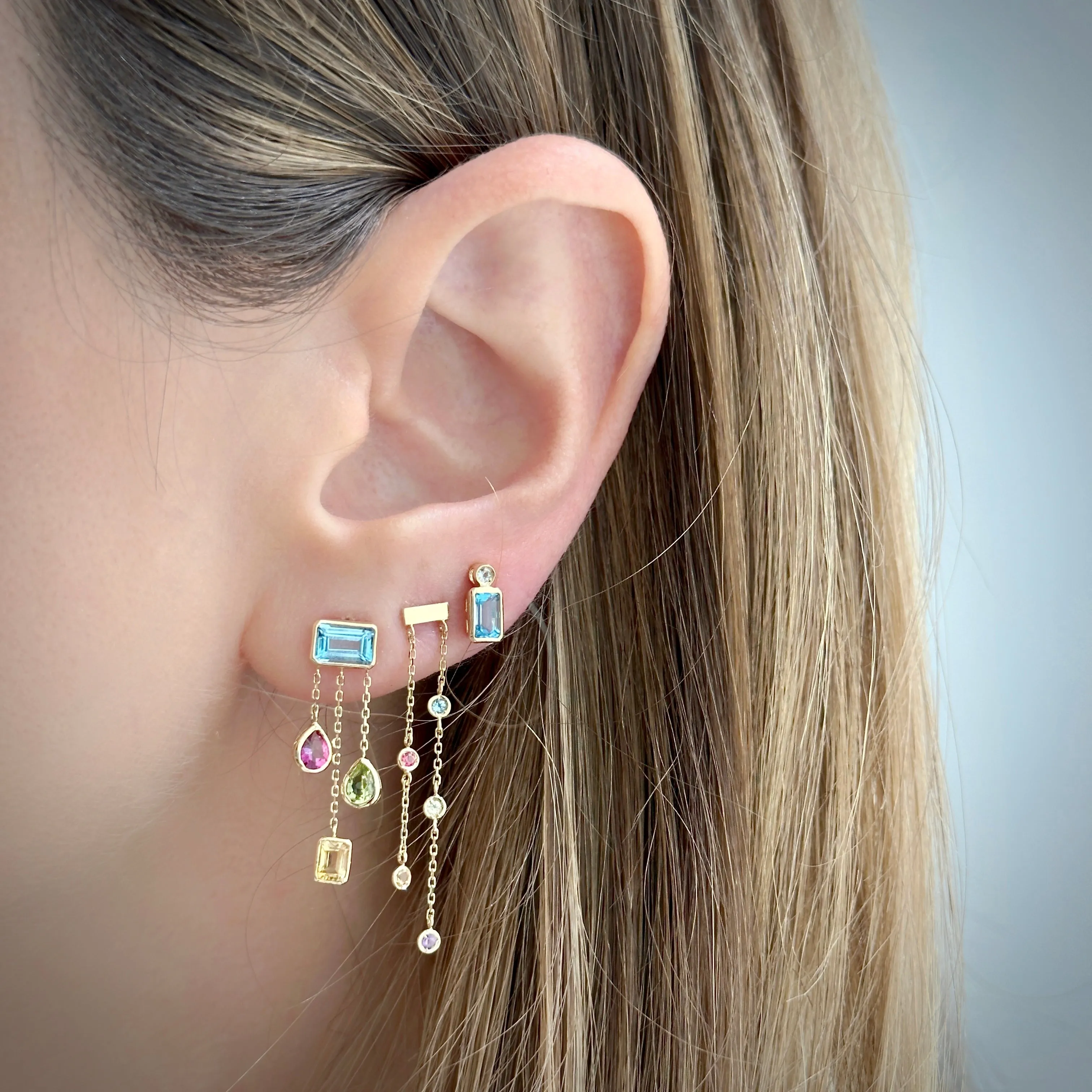 Emerald Cut Gemstone Studs