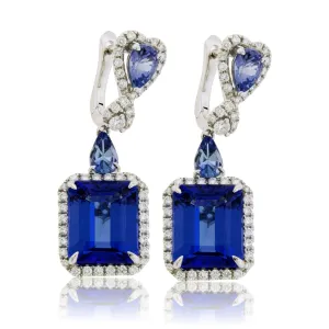 Emerald Cut Tanzanite, Tanzanite & Diamond Dangle Earrings