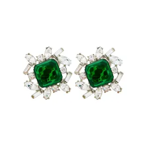 Emerald Rhinestone Clip Earrings
