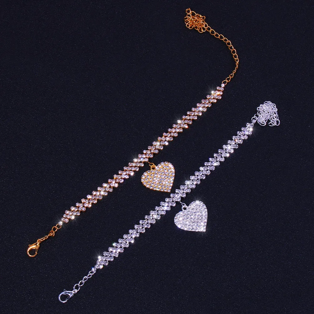 European And American  Rhinestone Love Anklet Women's Accessories