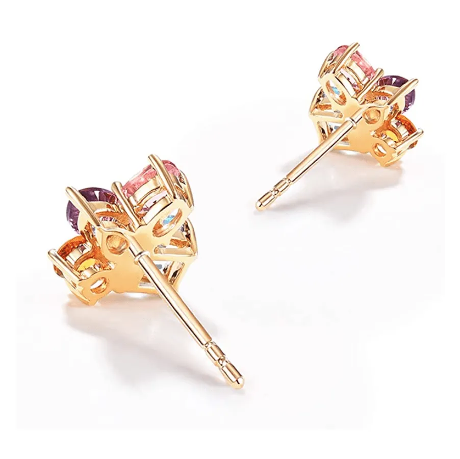 FANCIME 14K Yellow Gold Multicolored Gemstone Stud Earrings