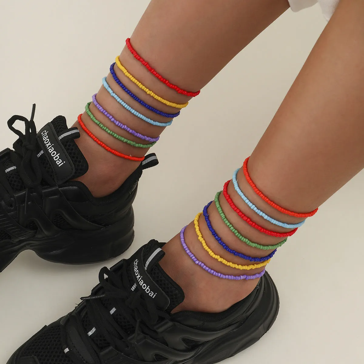 Fashion Creative Color Mix And Match Rice Bead Stacking Anklet