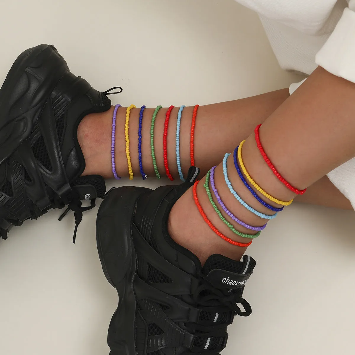 Fashion Creative Color Mix And Match Rice Bead Stacking Anklet