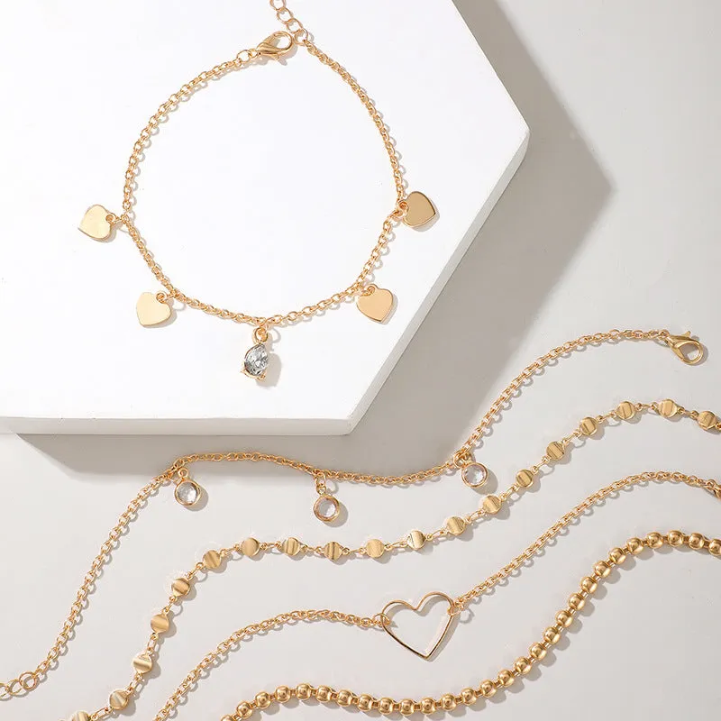 Fashion Love Diamond Disc Multilayer Anklet