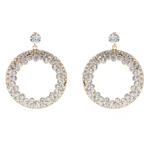 Fashion Stunning Crystal Round Dangle Earrings Gold