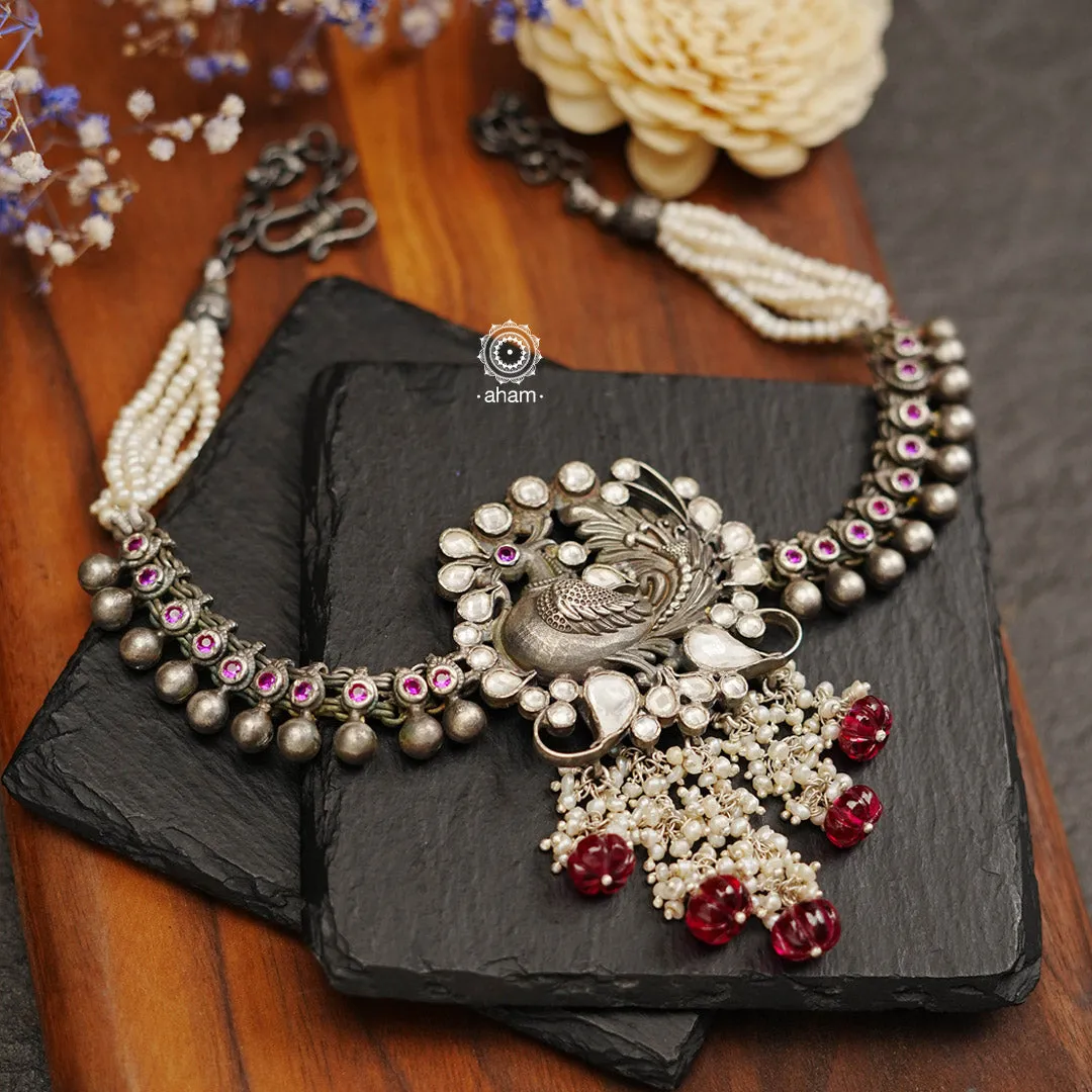 Festive Kundan Peacock Silver Choker