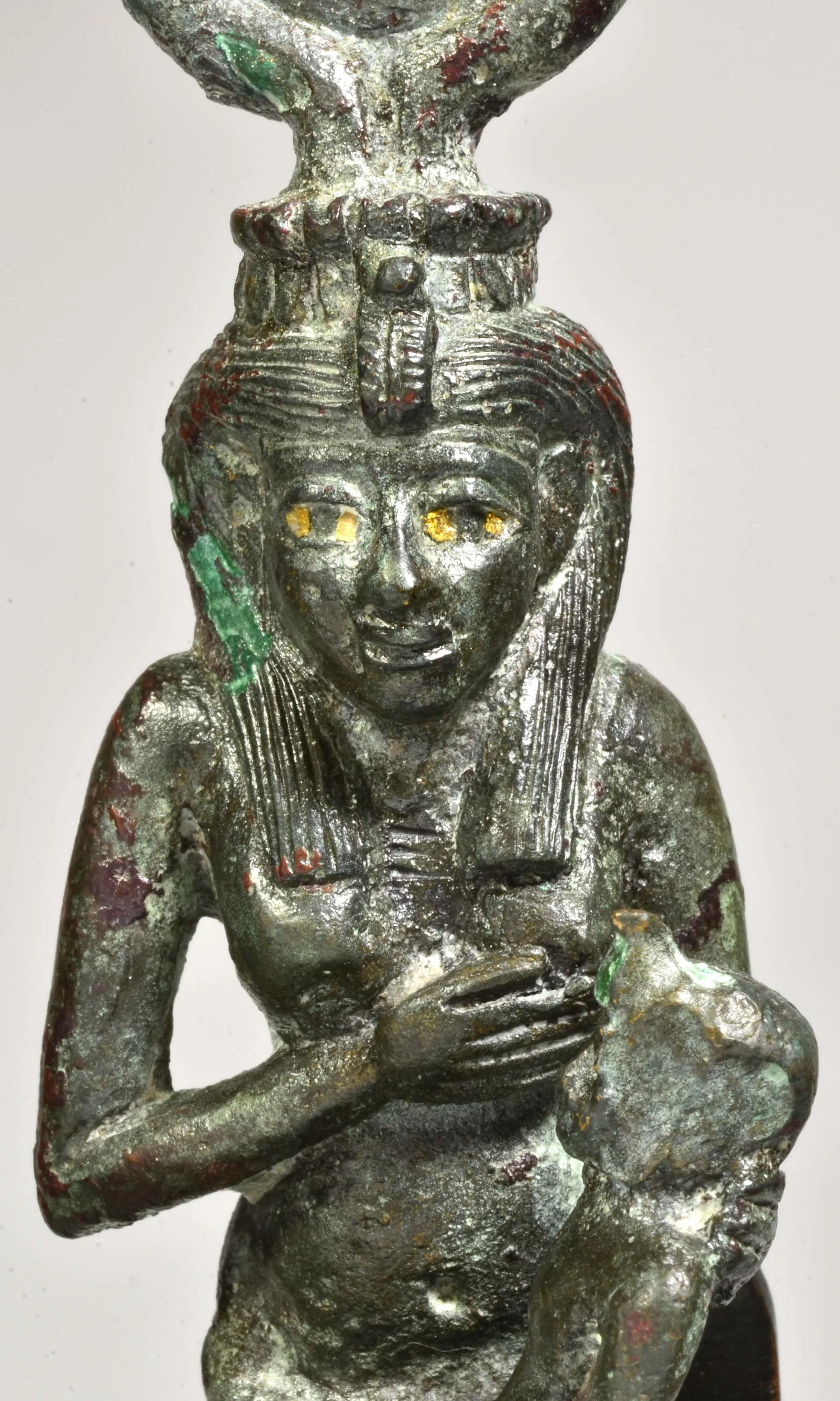 Fine Egyptian Bronze Goddess Isis Nursing Horus with inlaid Eyes