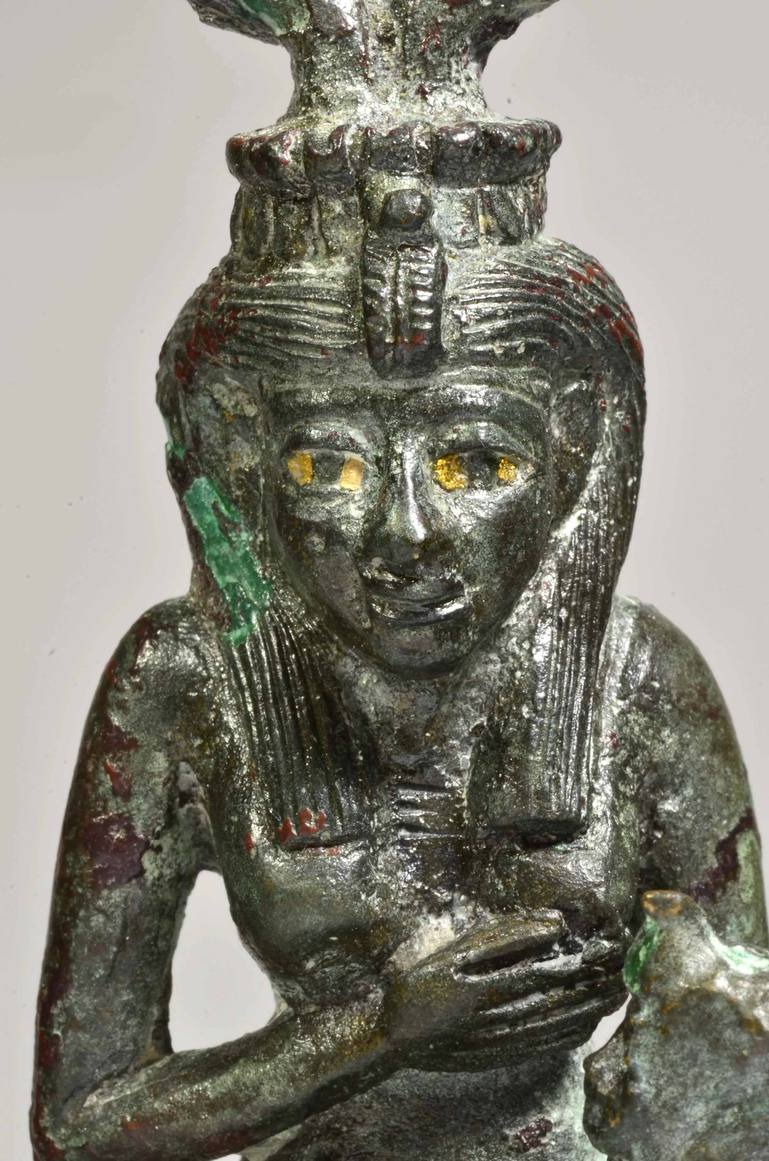 Fine Egyptian Bronze Goddess Isis Nursing Horus with inlaid Eyes