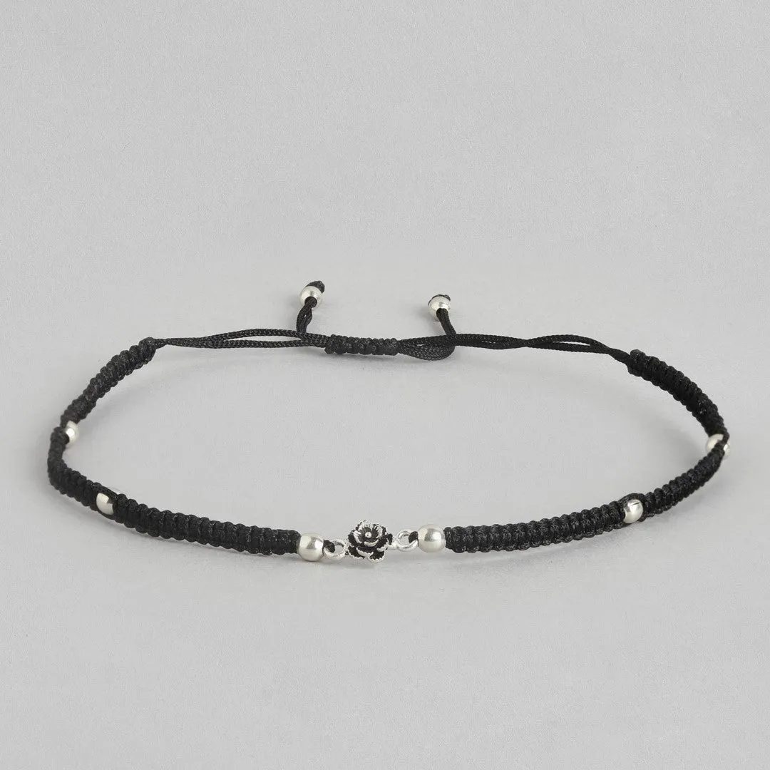 Floral Beads Rhodium Plated 925 Sterling Silver Thread Anklet