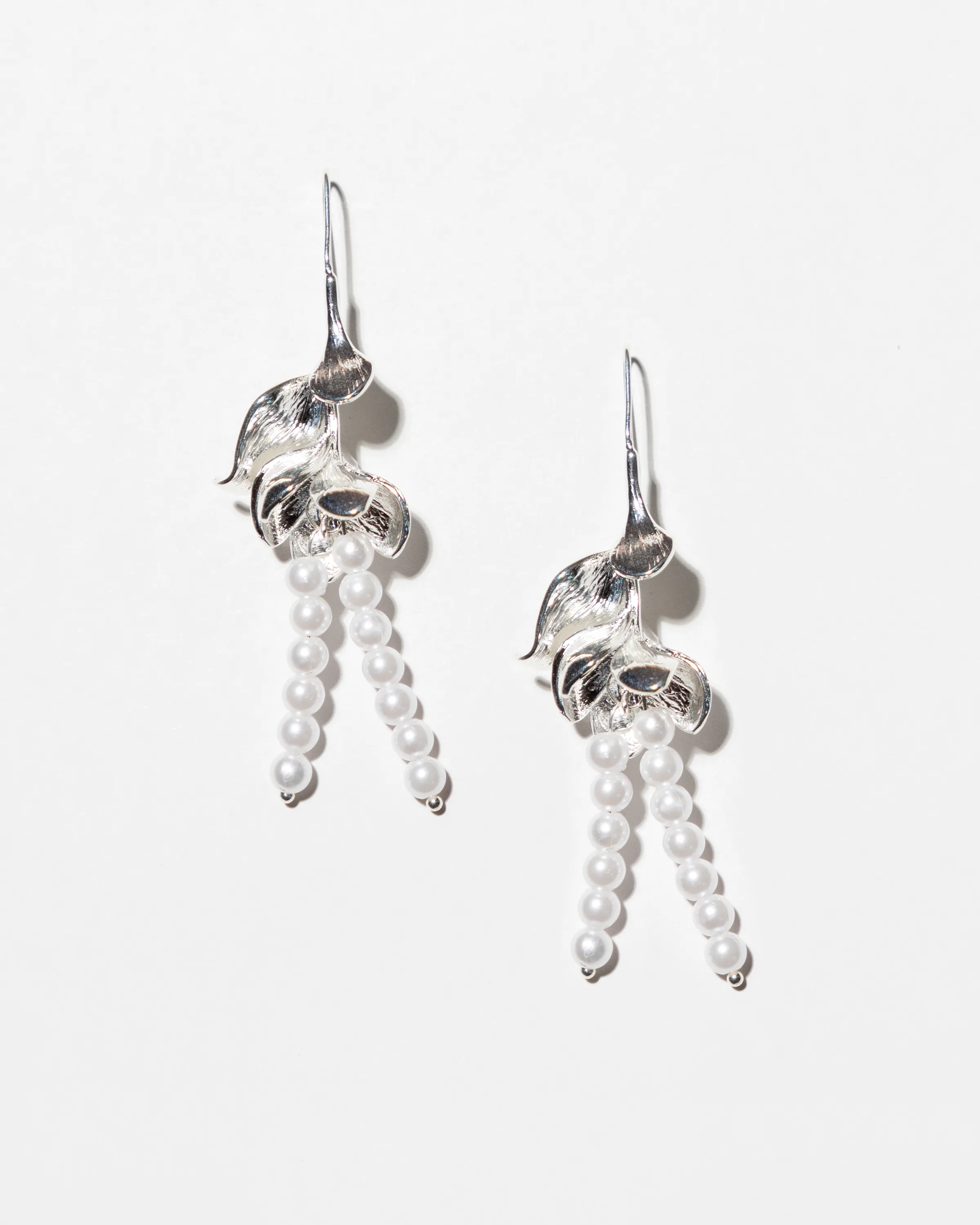 Flower Petal Pearl Dangle Earrings