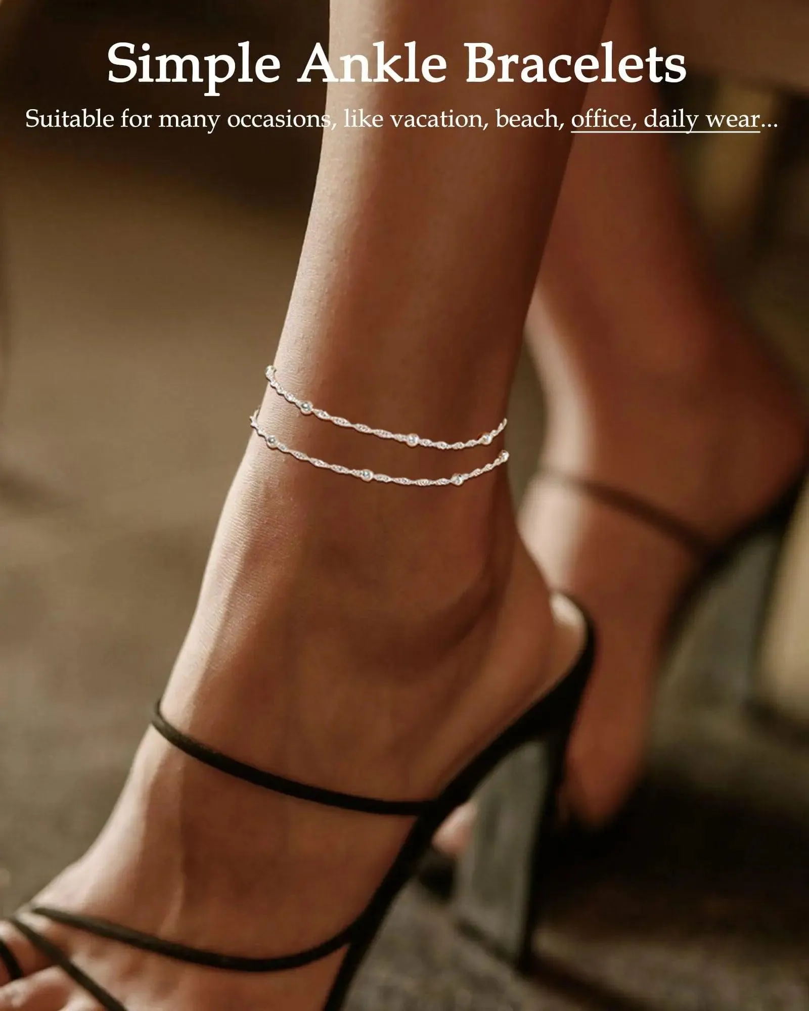 FUNEIA Gold Silver Ankle Bracelets for Women Waterproof 14K Gold Plated Anklets for Women Non Tarnish Dainty Layered Beaded Heart Anklet Set Summer Beach Foot Chain Jewelry Teen Girls Gifts Trendy Stuff