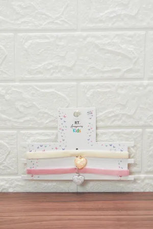 Girls Pink And Beige Choker With Heart Pendent Set (3 Piece)