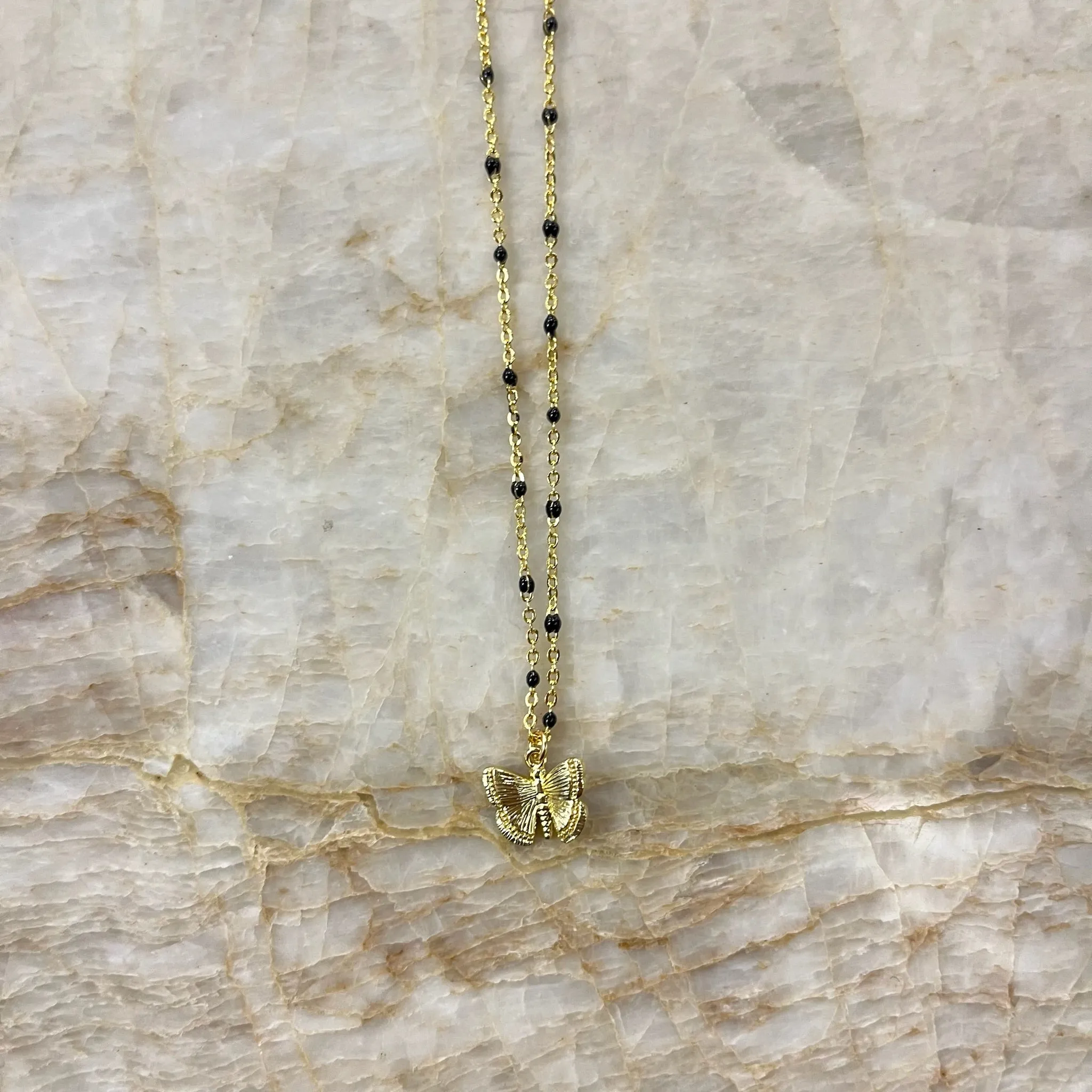 Gold Butterfly Enamel Charm Choker