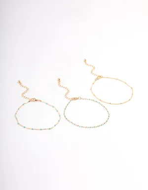 Gold Dainty Turquoise Anklet Pack