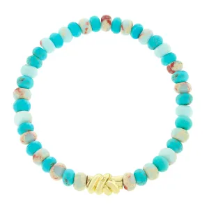 Gold Double Knot on Turquoise & Jasper Beaded Bracelet