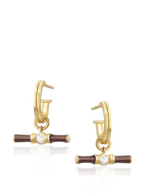 Gold Dyllan hoop earrings with brown enamel t-bar charms