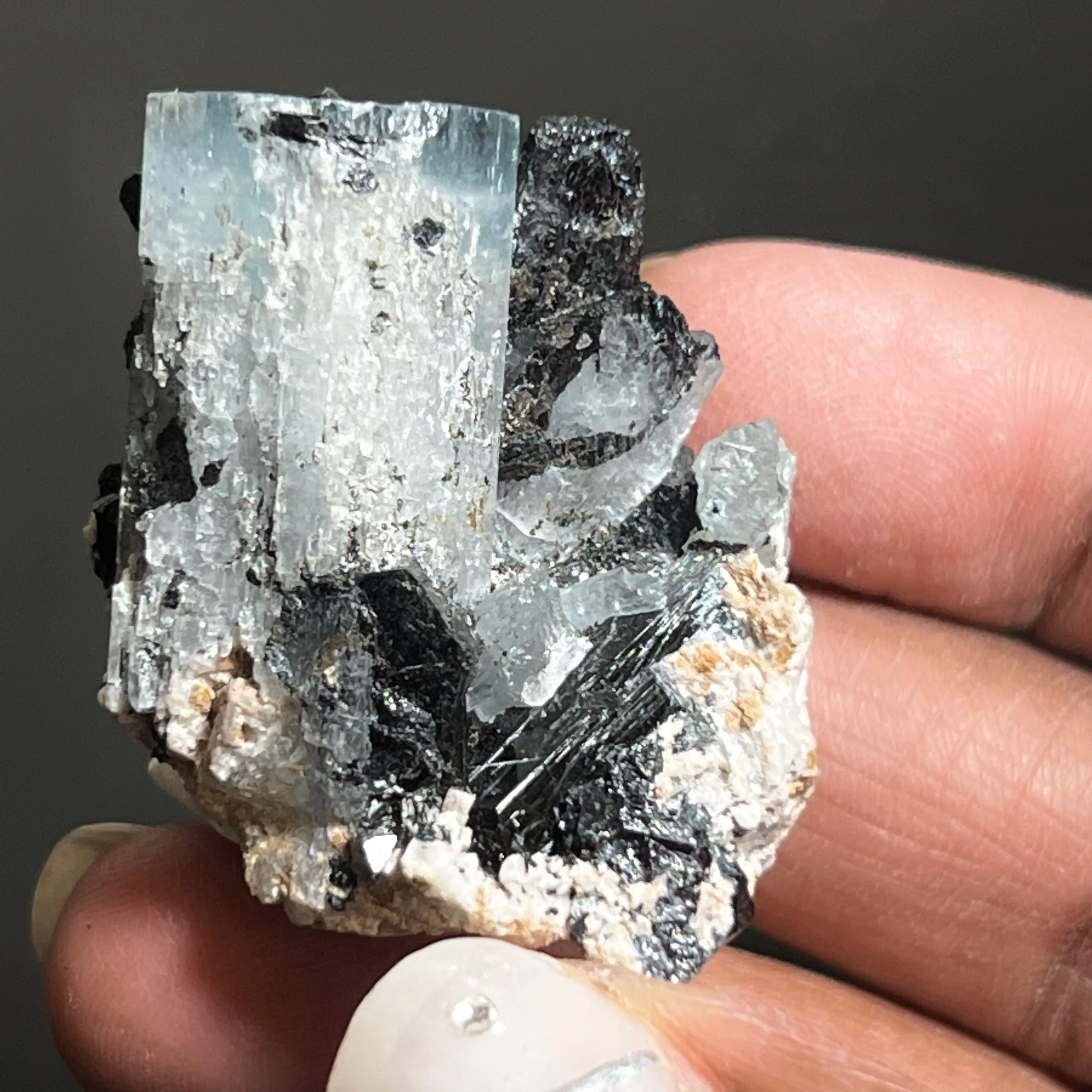 Gorgeous Aquamarine Specimen with Feldspar and Black Tourmaline, Erongo Mountain, Erongo Region, Namibia, Erongo Aquamarine Crystal, Crystal Healing