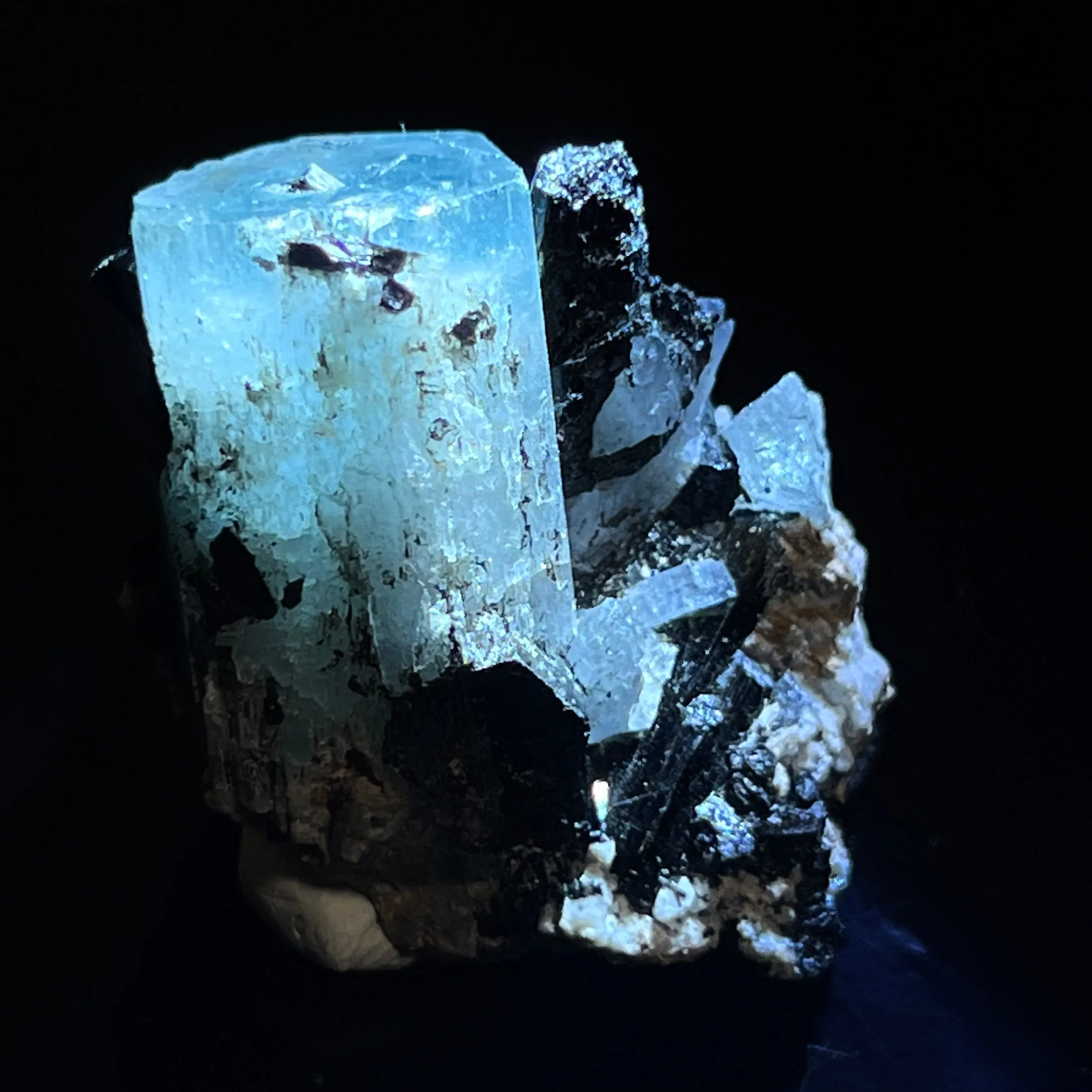 Gorgeous Aquamarine Specimen with Feldspar and Black Tourmaline, Erongo Mountain, Erongo Region, Namibia, Erongo Aquamarine Crystal, Crystal Healing