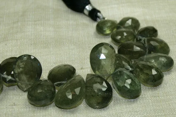 Gorgeous Strand of Moss Aquamarine Flat Tear Drop Briolettes