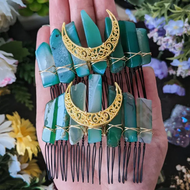 Green Agate Hair Comb by Luna Corvus