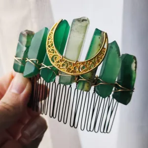 Green Agate Hair Comb by Luna Corvus