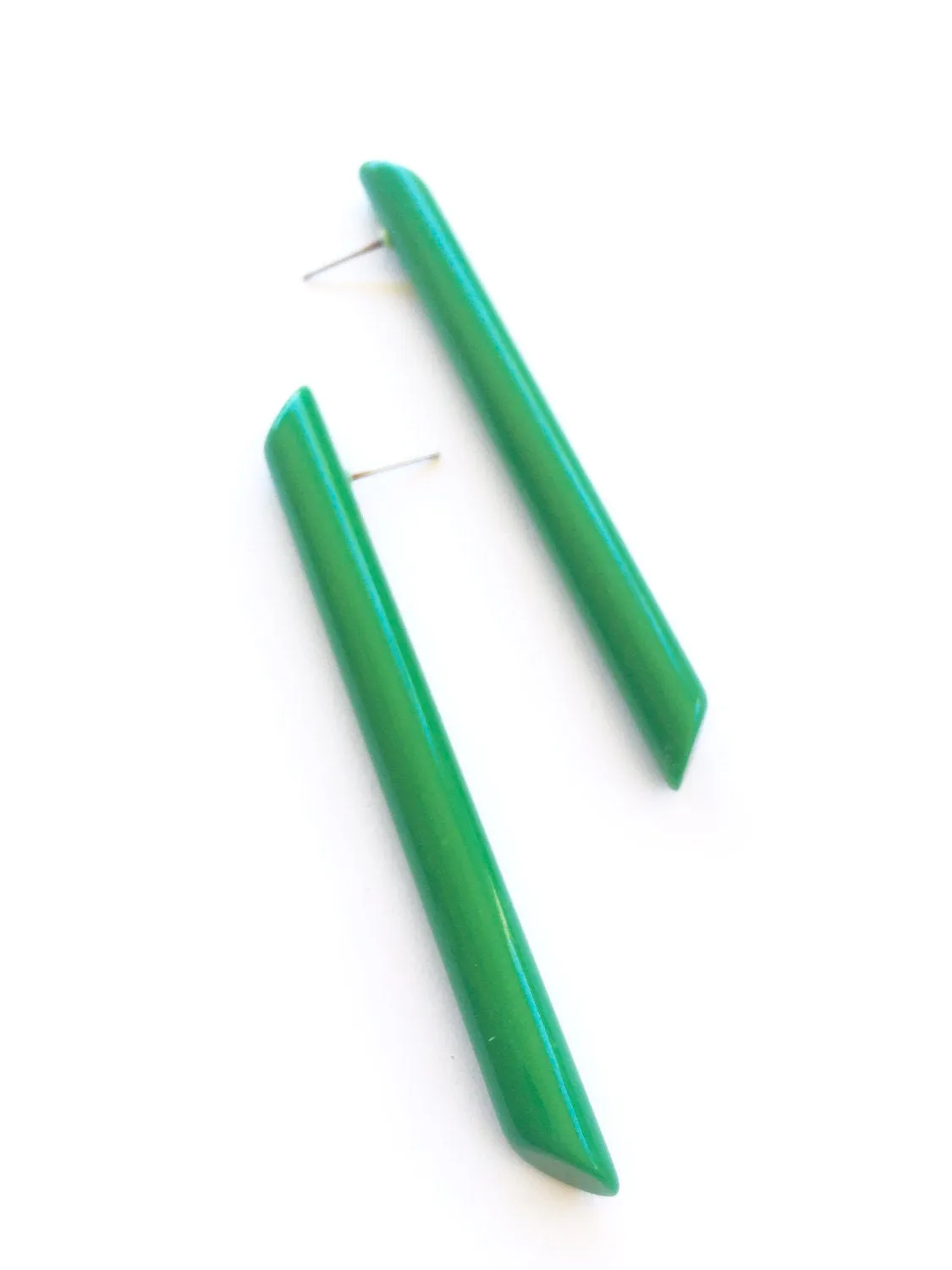 Green Couture Lucite Skinny Stick Stud Earrings