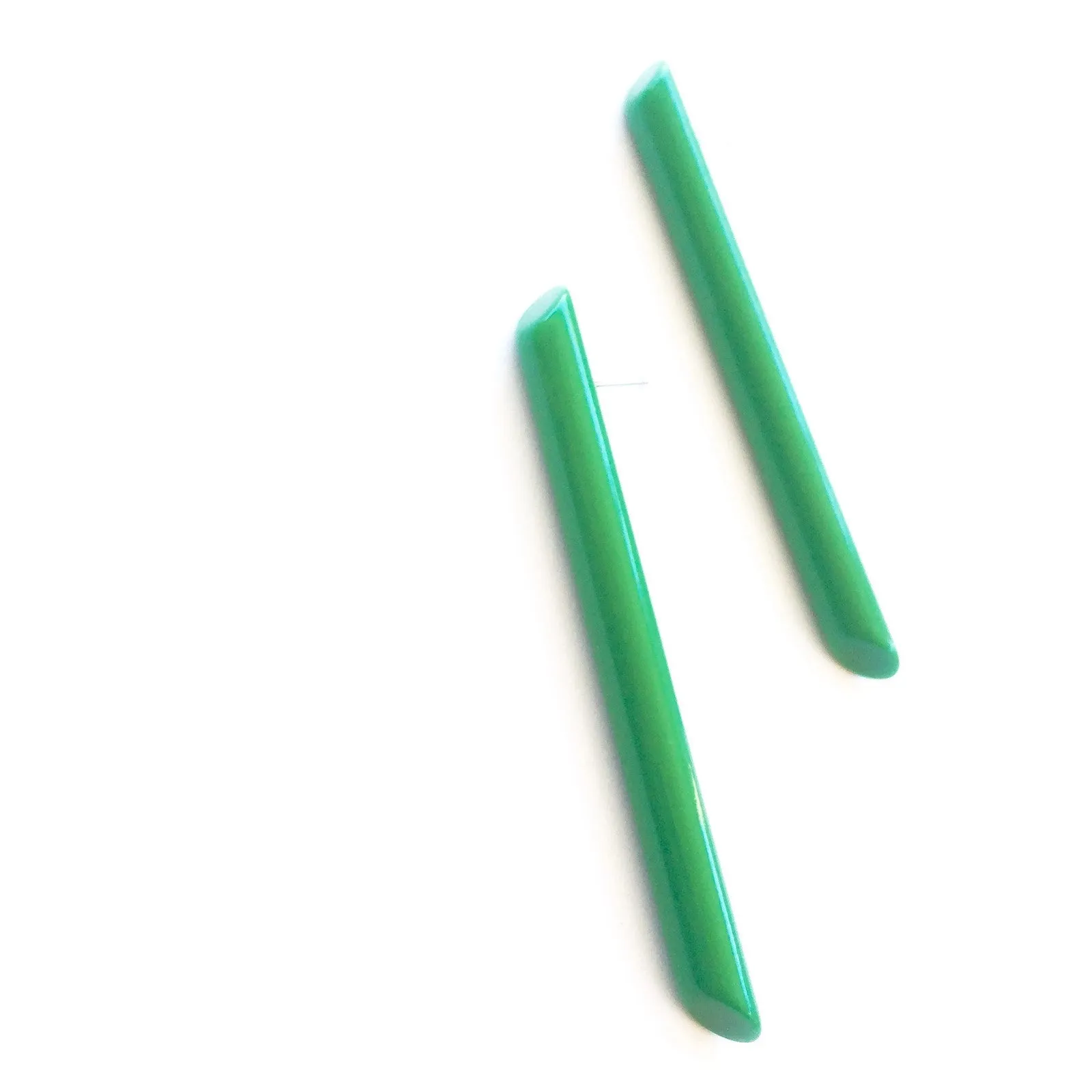 Green Couture Lucite Skinny Stick Stud Earrings