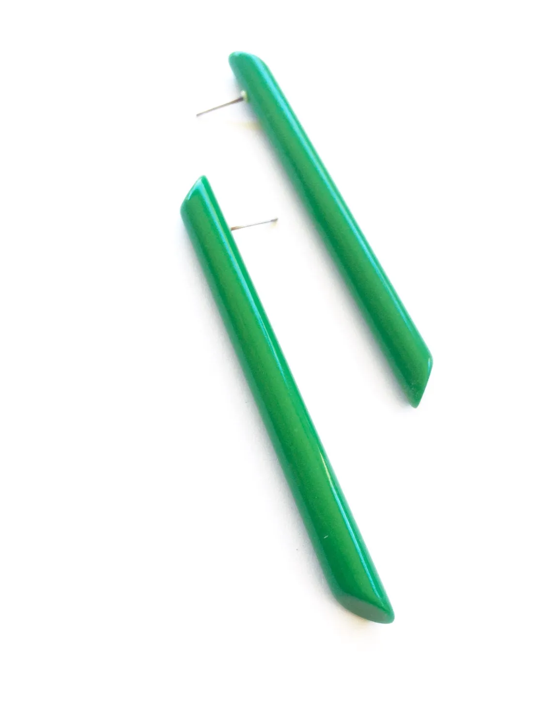 Green Couture Lucite Skinny Stick Stud Earrings