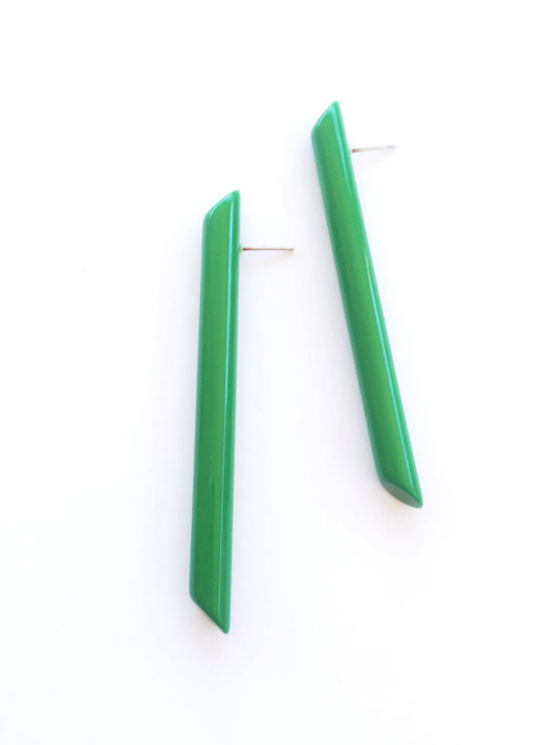 Green Couture Lucite Skinny Stick Stud Earrings