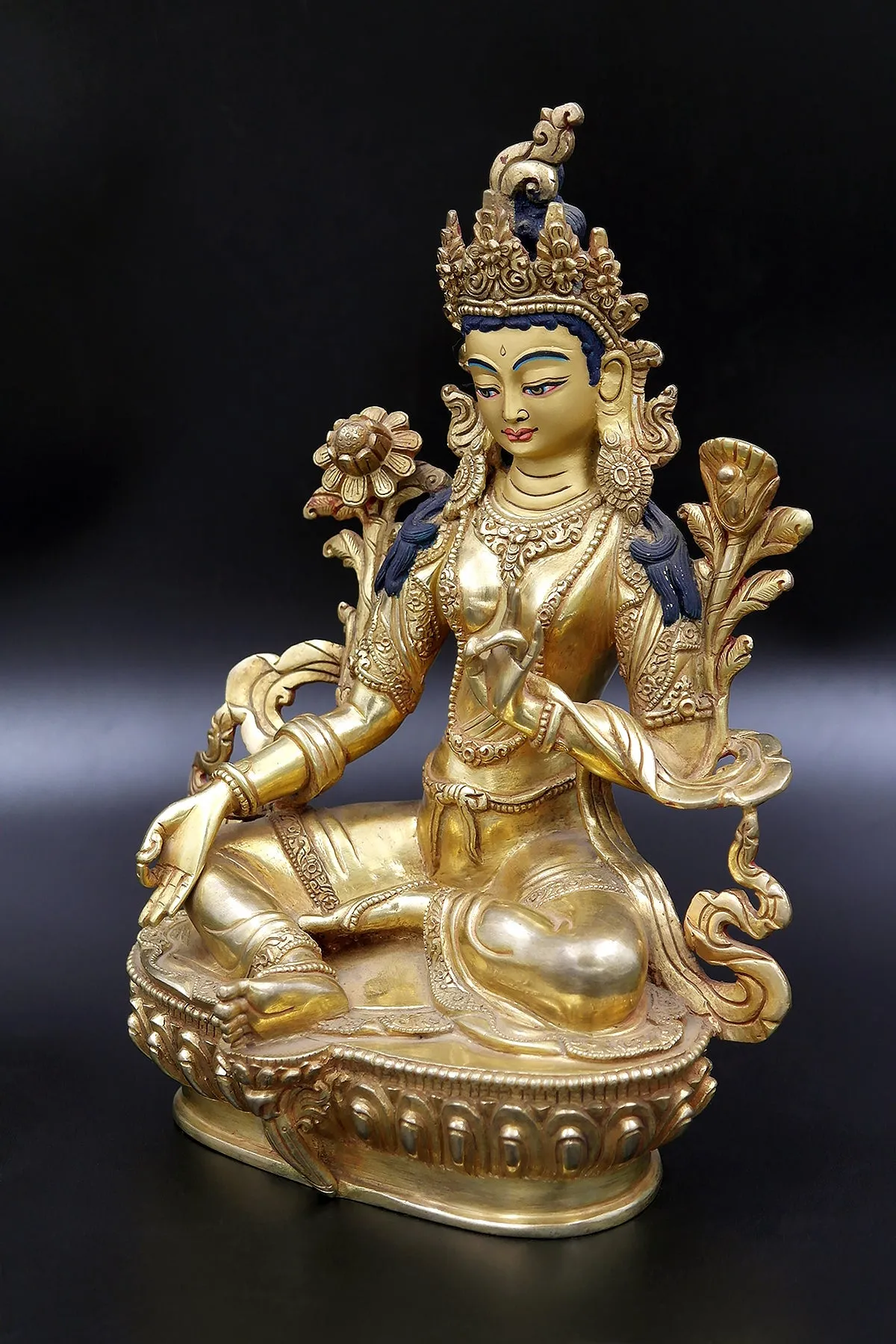 Green Tara statue, handmade Harit Tara Buddhist statue 8"