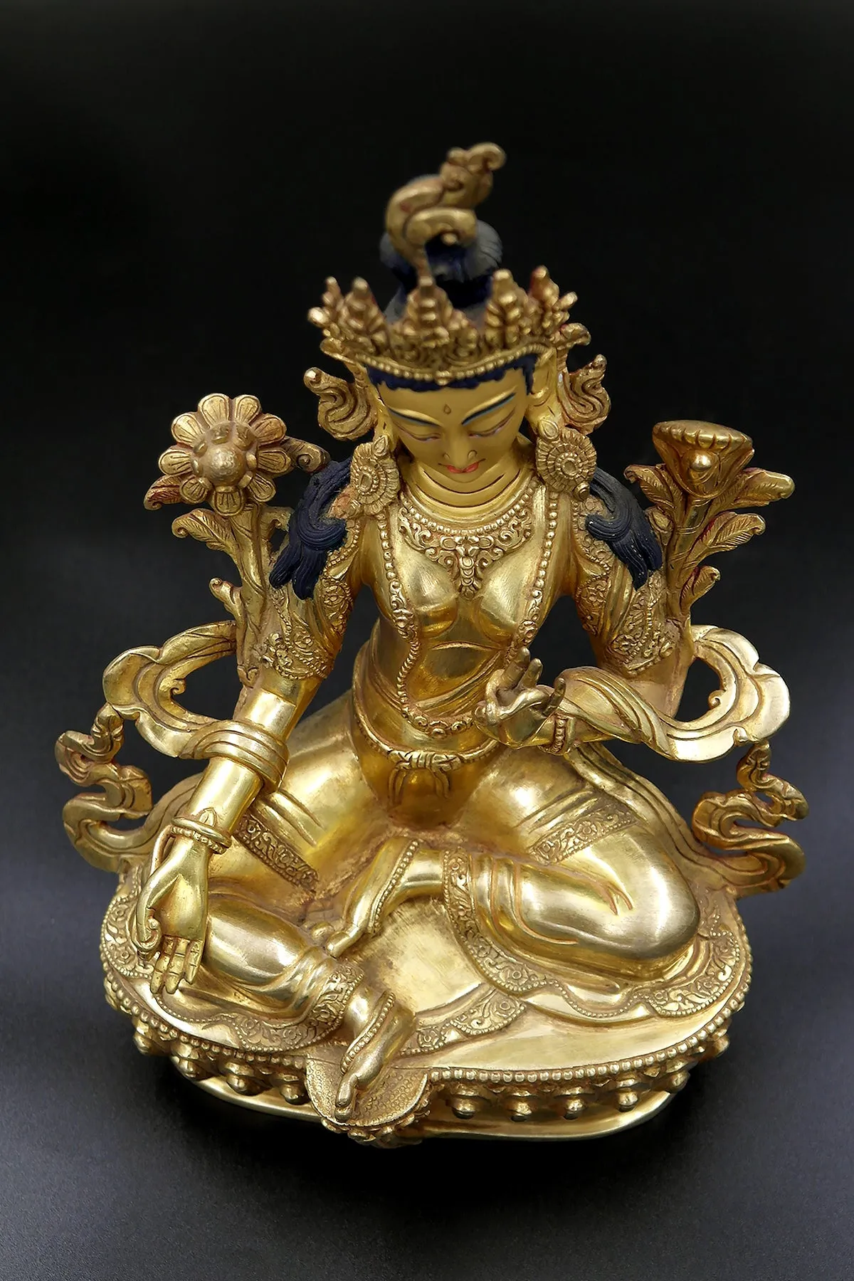 Green Tara statue, handmade Harit Tara Buddhist statue 8"