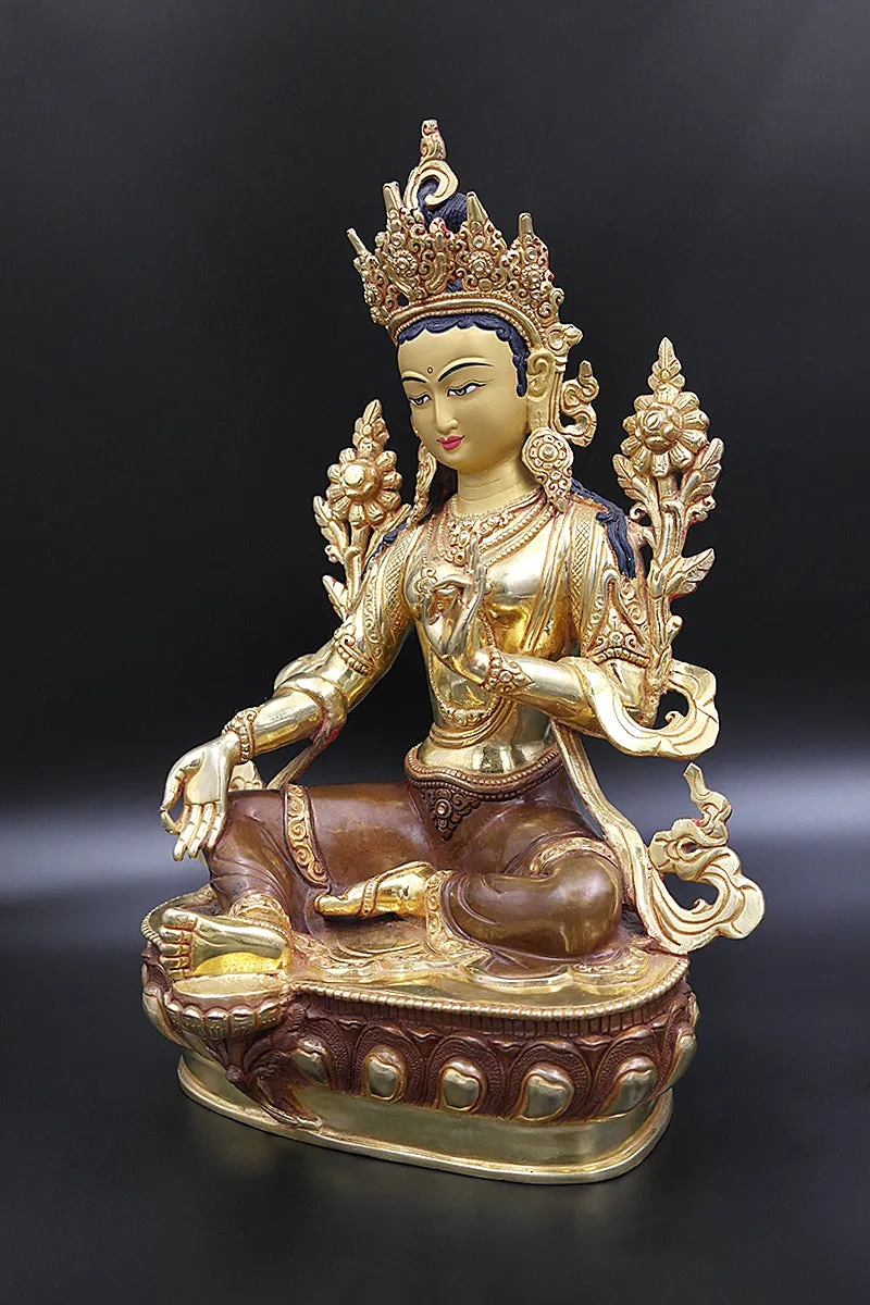 Green Tara statue with full Gold Plated from Nepal 13"