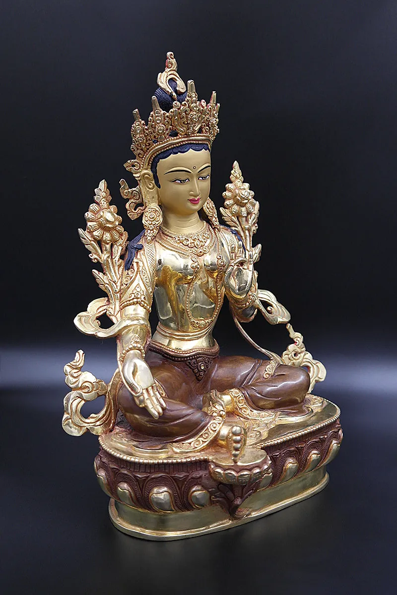 Green Tara statue with full Gold Plated from Nepal 13"