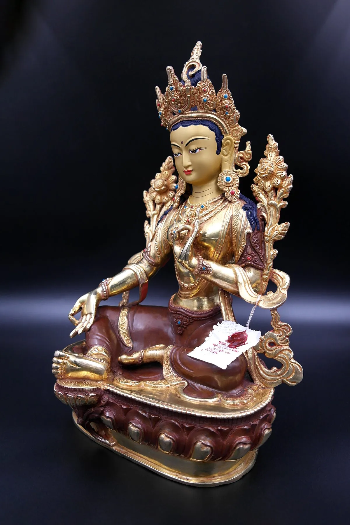 Green Tara statue with full Gold Plated from Nepal 13"