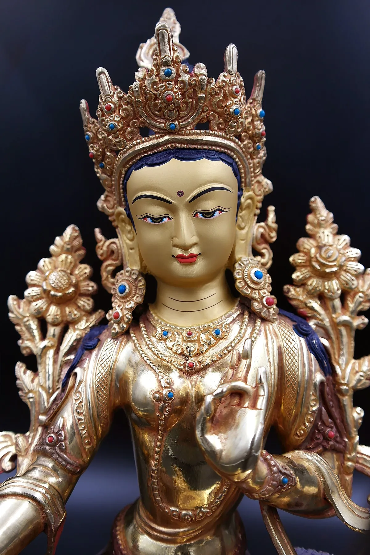 Green Tara statue with full Gold Plated from Nepal 13"