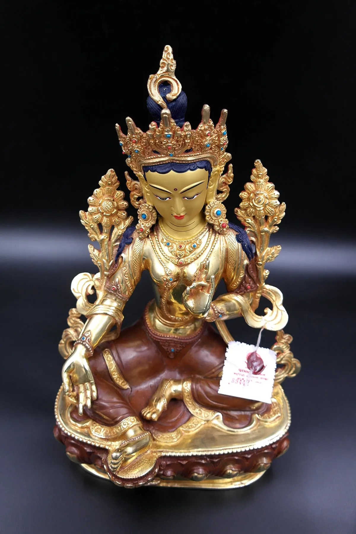 Green Tara statue with full Gold Plated from Nepal 13"