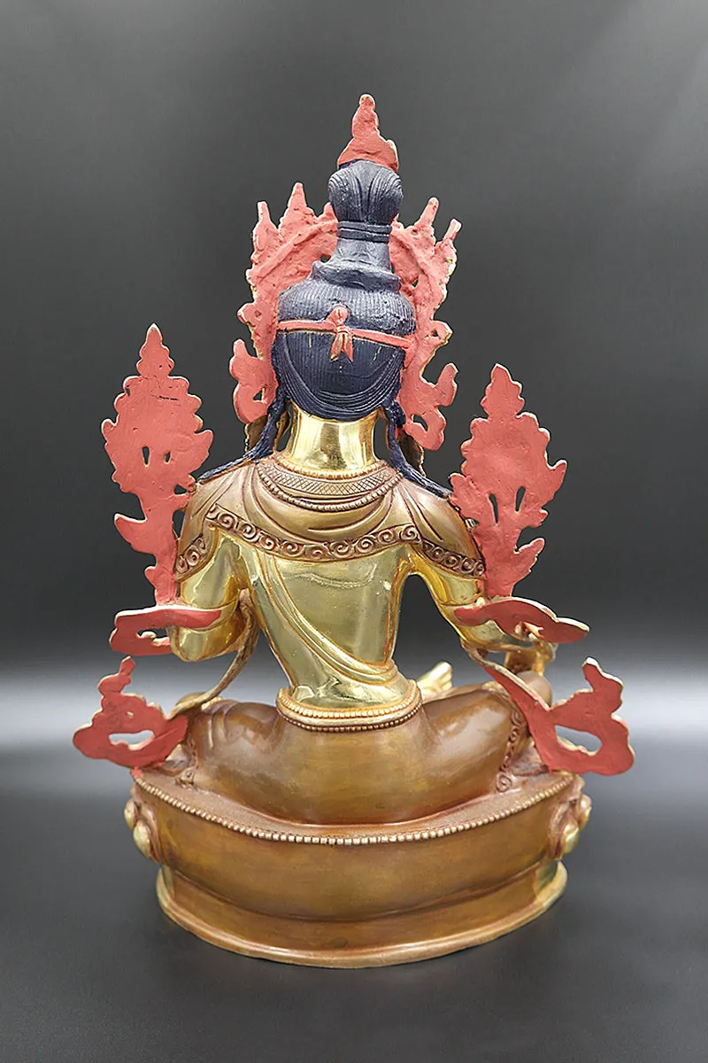 Green Tara statue with full Gold Plated from Nepal 13"