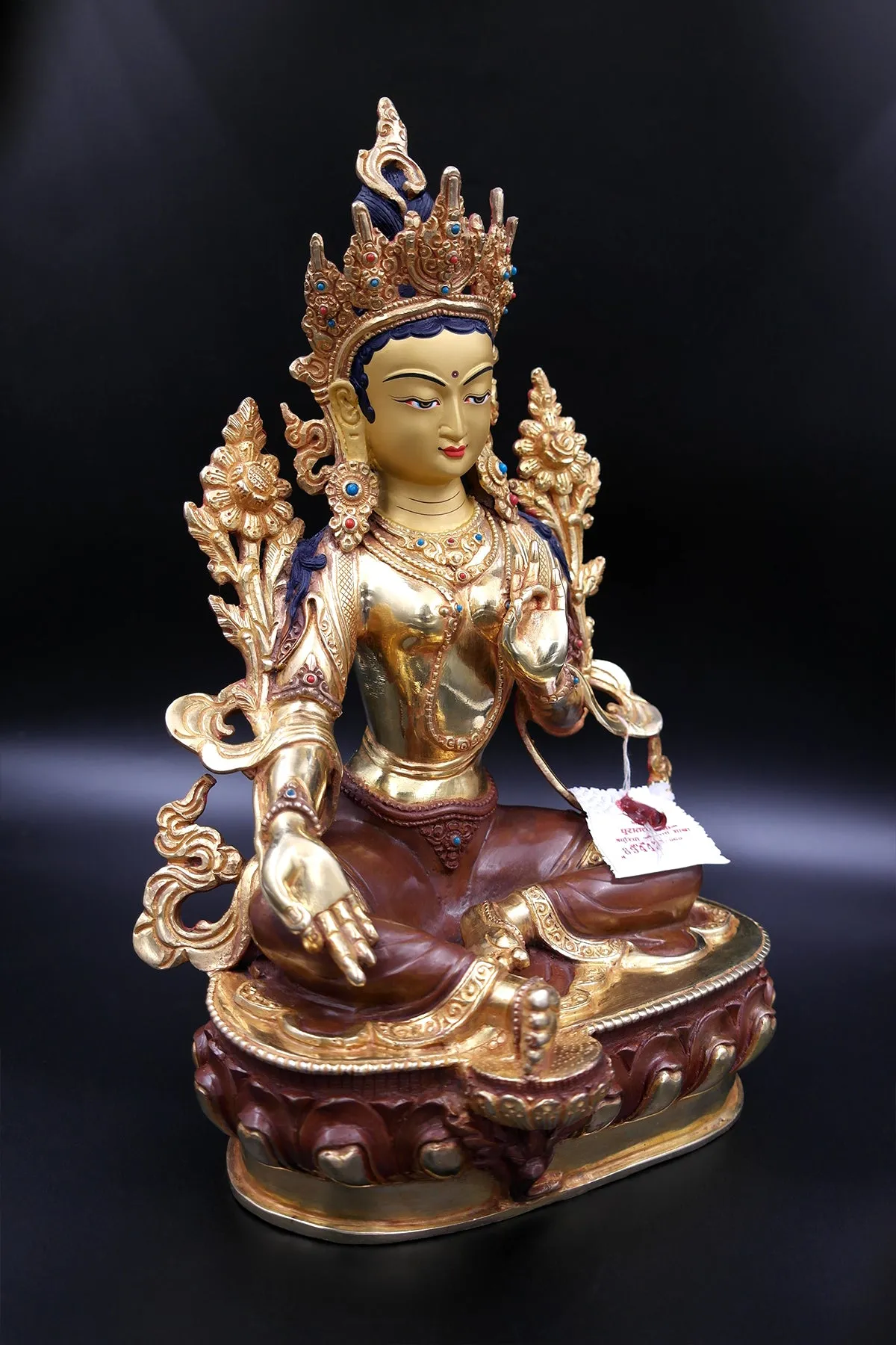 Green Tara statue with full Gold Plated from Nepal 13"