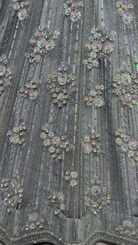 Grey Bridal Net Lehenga with Stunning Embroidery and Stone Work