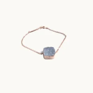Handmade Chalcedony geometric Gemstone 925 Sterling Silver Bracelet