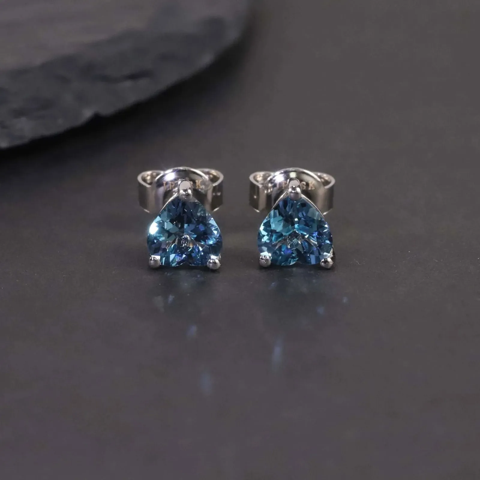Heart Shape Stud Earrings in Sterling Silver -  London Blue Topaz