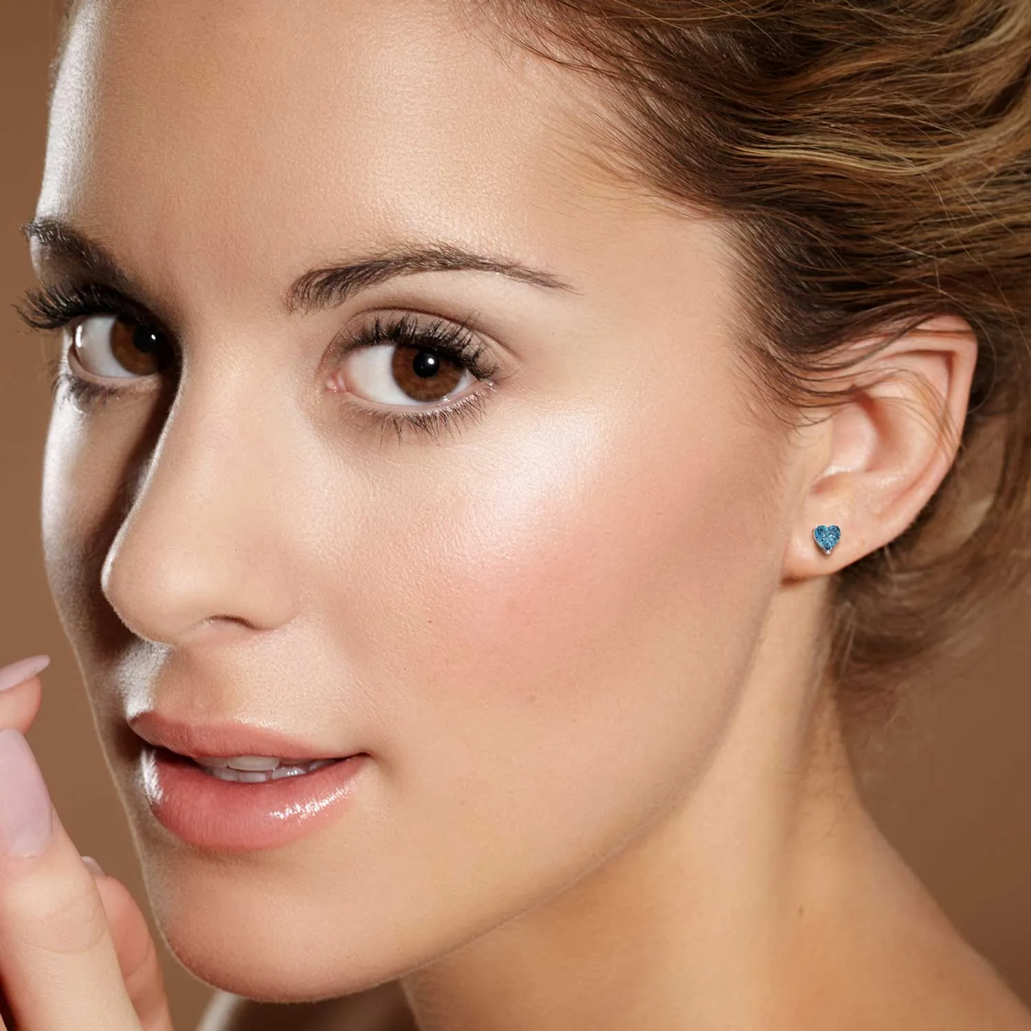 Heart Shape Stud Earrings in Sterling Silver -  London Blue Topaz