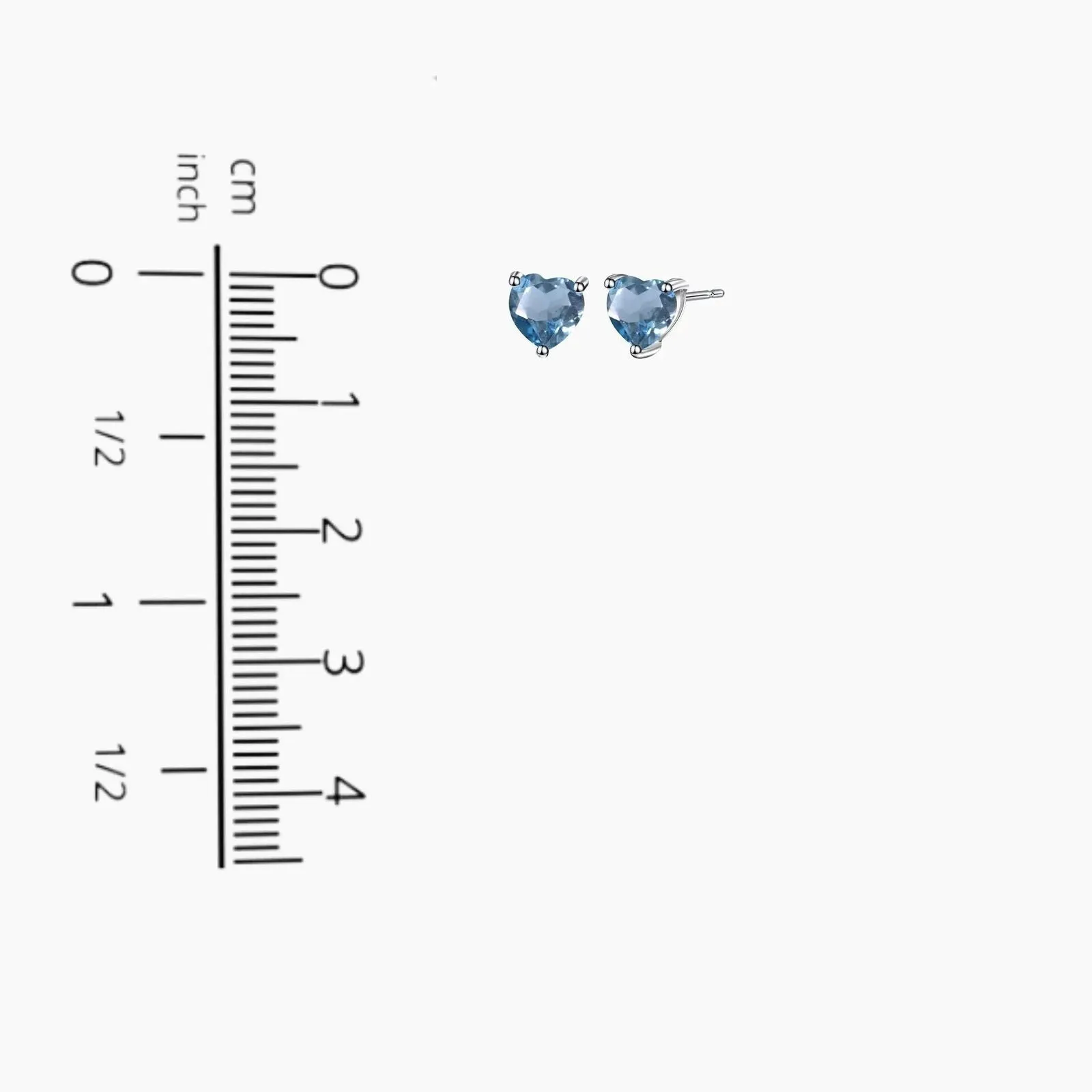 Heart Shape Stud Earrings in Sterling Silver -  London Blue Topaz