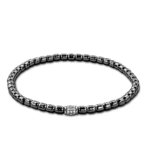 Hulchi Belluni Mens 18K White Gold and Black Rhodium Stretch Bracelet with Diamond Section