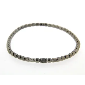 Hulchi Belluni Mens 18K White Gold with Black Rhodium Stretch Bracelet with Black Diamond Section