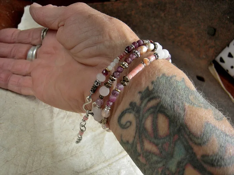 Key To Love Wrap Bracelet/Necklace, Pink Gemstone, Adjustable Length