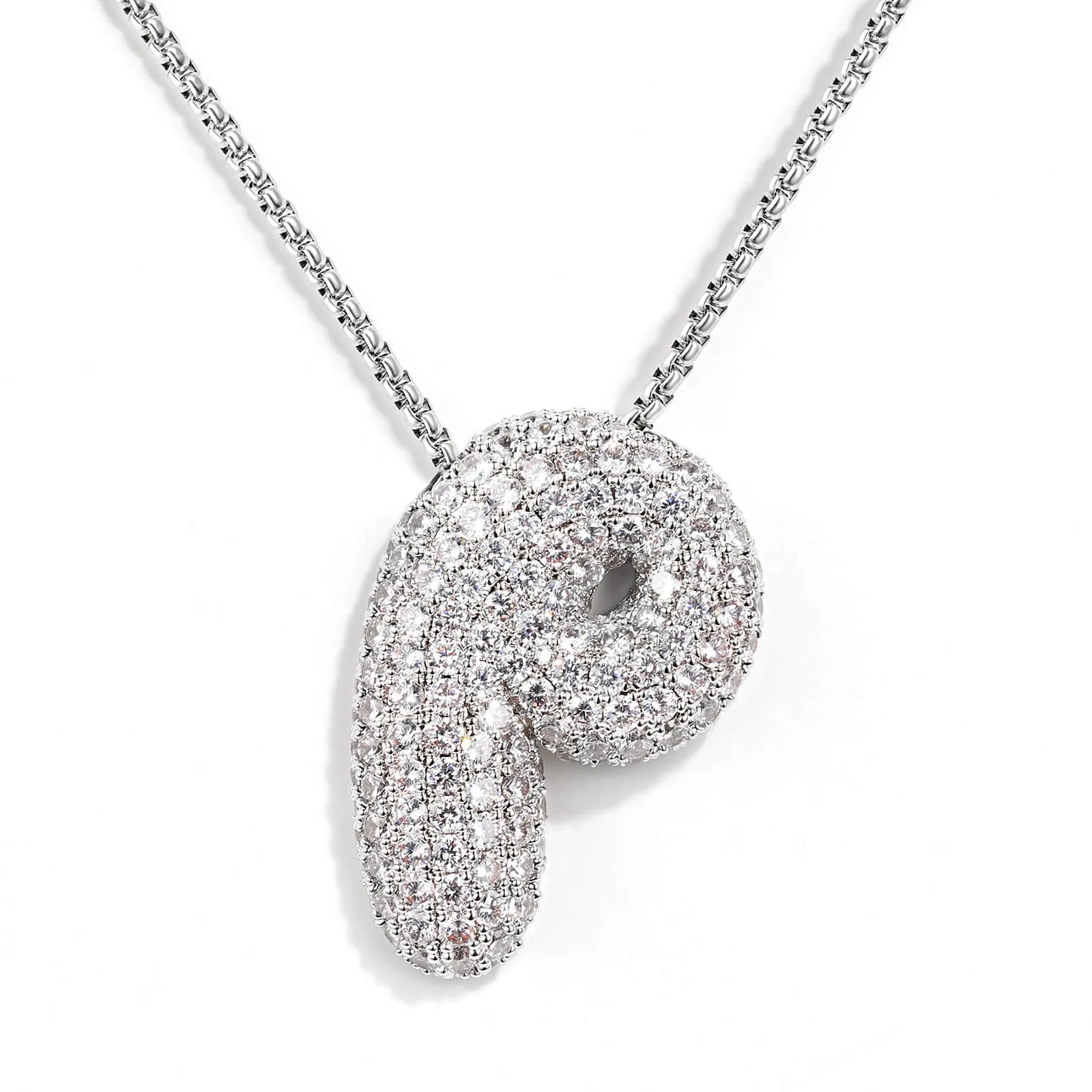 KissYan Bubble Letter Necklace, 14K Gold Plated Balloon Initial Pendant Box Chain Necklace Dainty Pave CZ Jewelry Gift for Women