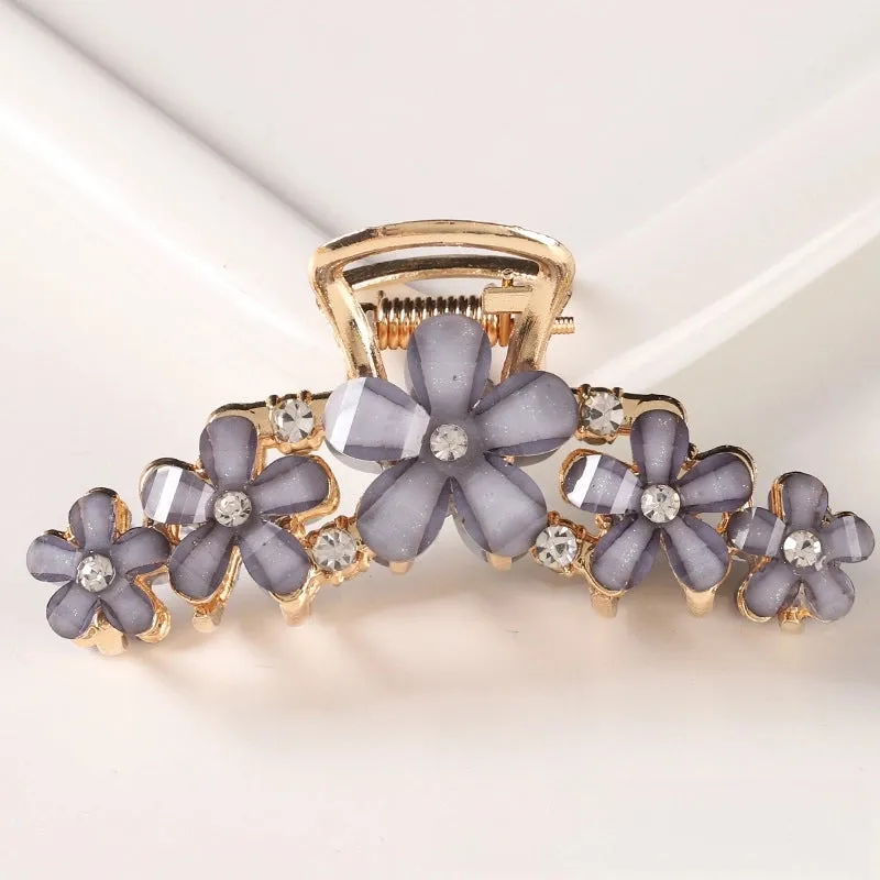 Korean Style Hair Accessories Crystal Ingot Hair Grasp Alloy Electroplated Hairpin Hairpin Hairpin Internet Celebrity Elegant Flower Girl  Grasp Clip