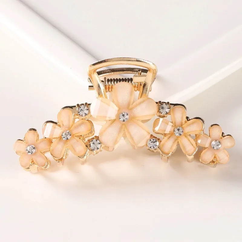 Korean Style Hair Accessories Crystal Ingot Hair Grasp Alloy Electroplated Hairpin Hairpin Hairpin Internet Celebrity Elegant Flower Girl  Grasp Clip