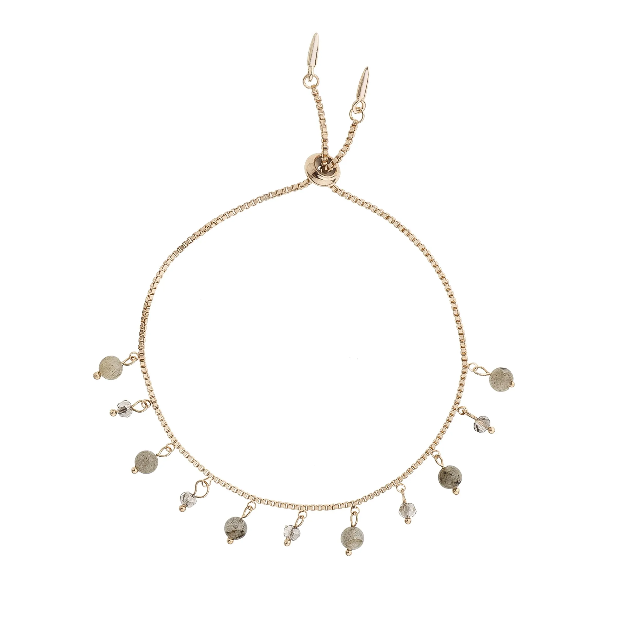 Labradorite & Gold Adjustable Charm Bracelet